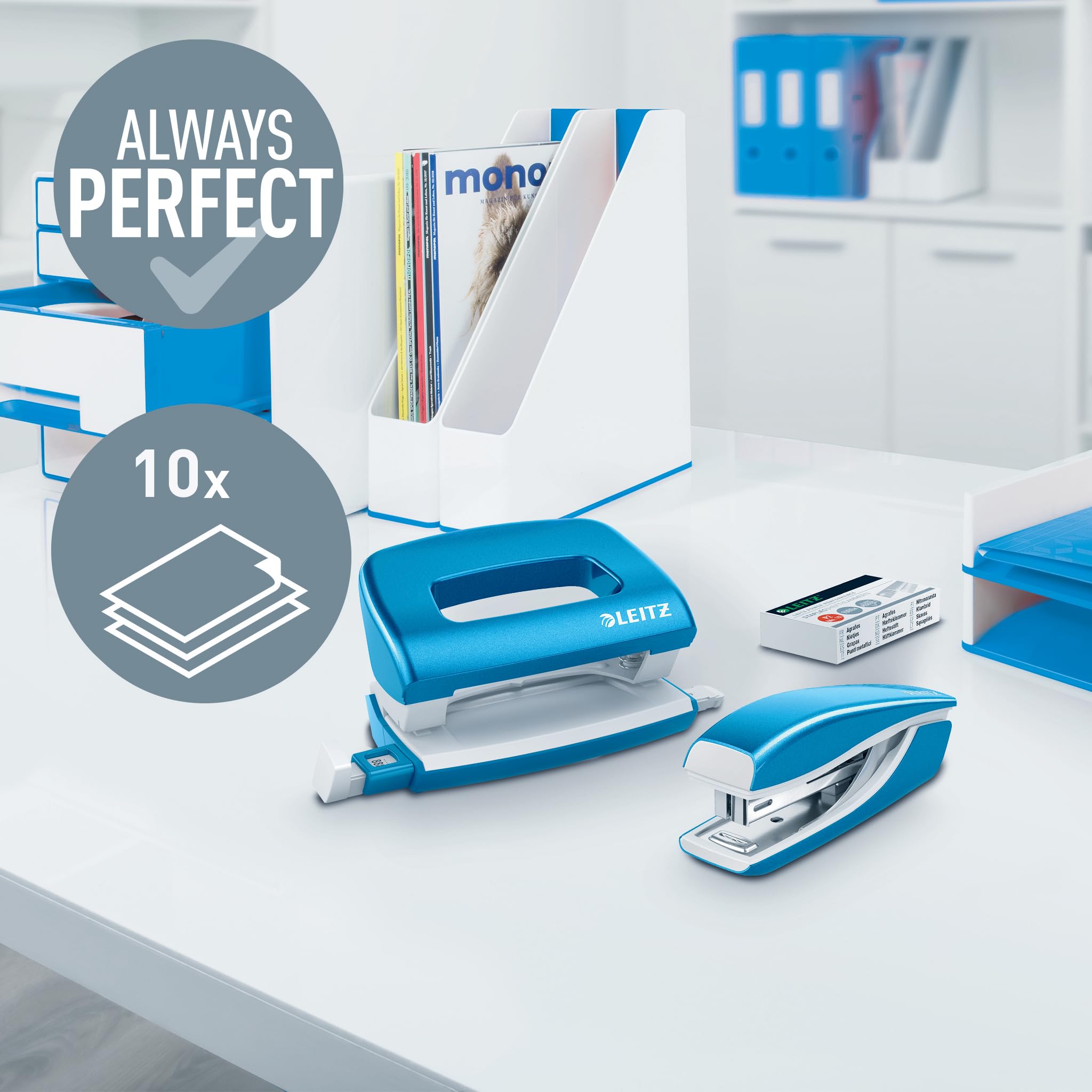 leitz-wow-set-mini-cucitrice-perforatore-10-fogli-blu image 2