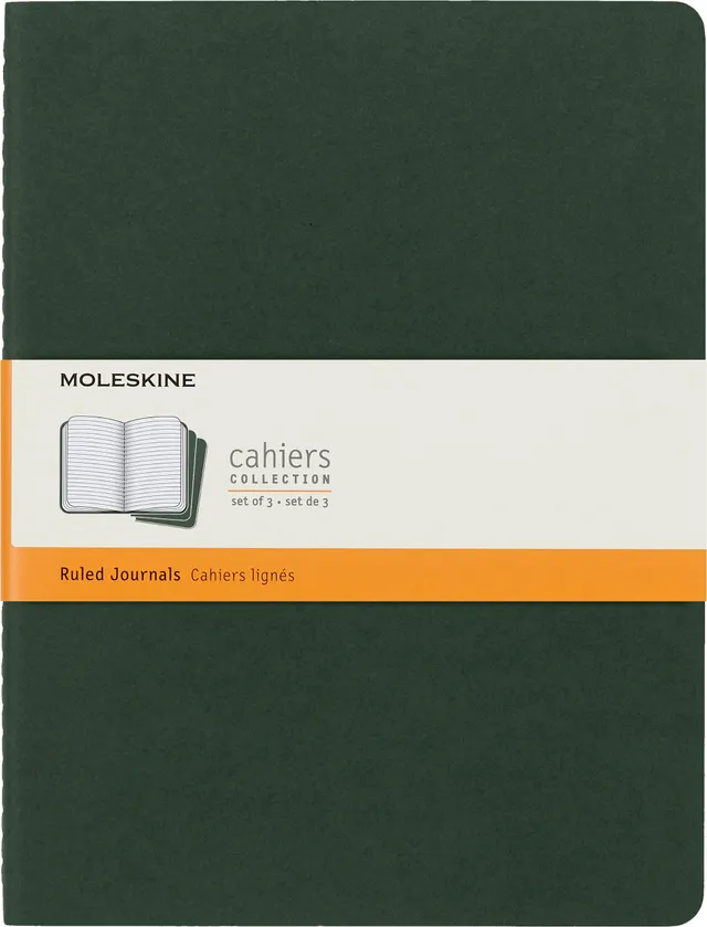 moleskine-cahier-journal-set-3-quaderni-a-righe-verde-mirto-extra-large-19x25-cm image 1