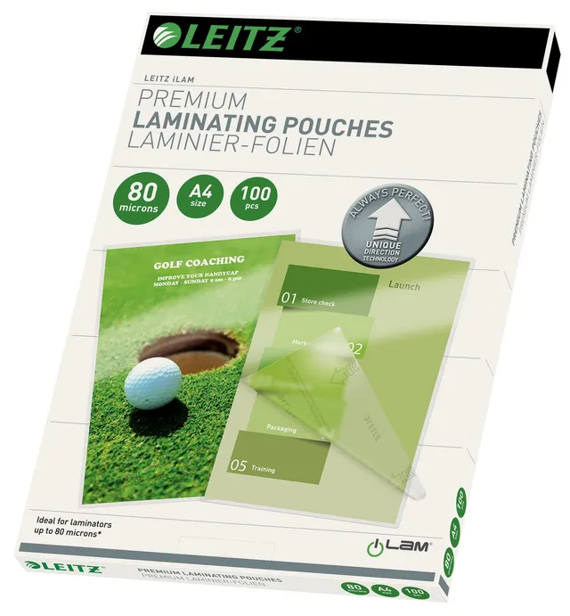 leitz-ilam-pouch-plastificazione-a4-2x80-micron-lucide-confezione-da-100 image 1