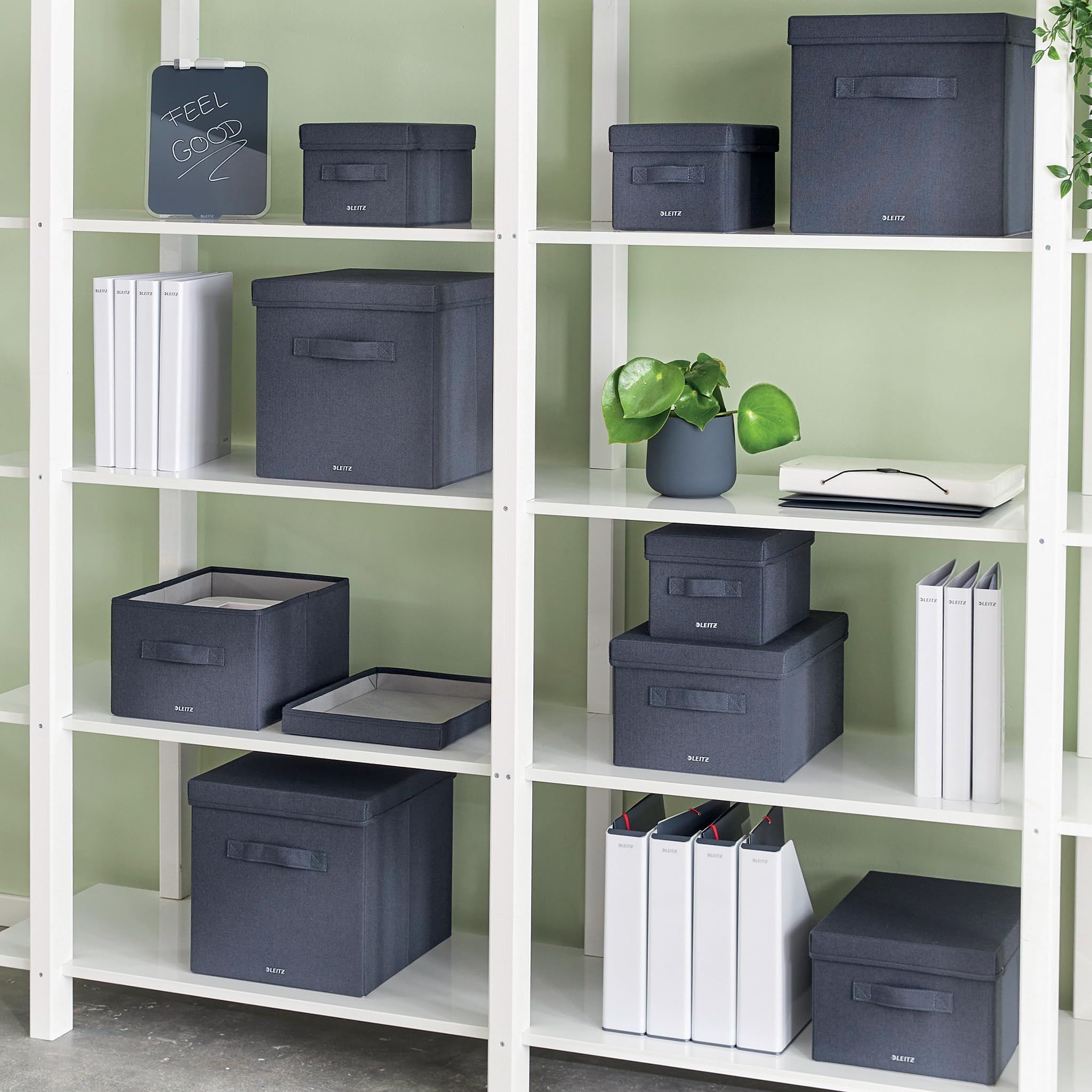 leitz-set-2-scatole-portaoggetti-tessuto-cubo-con-coperchio-grigio image 7