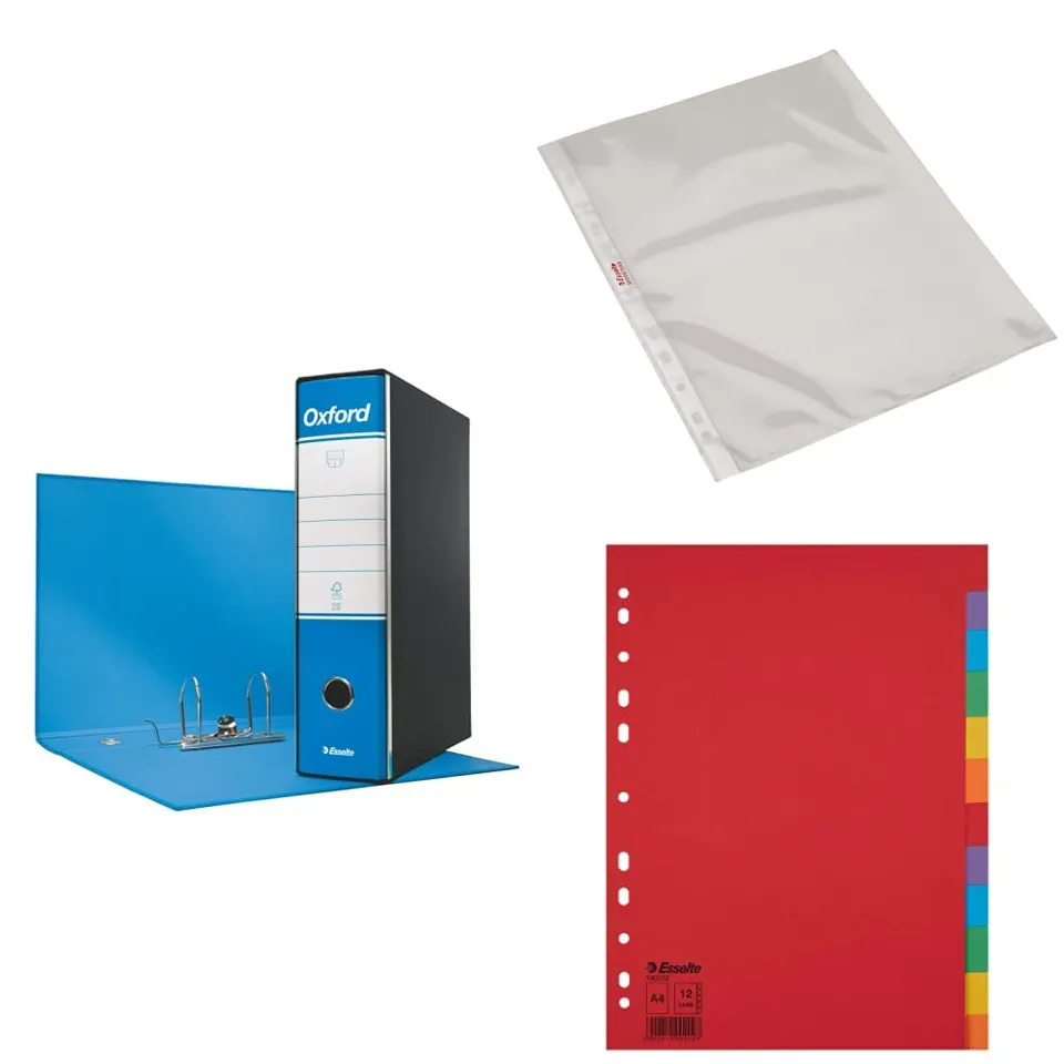 esselte-g85-oxford-registratore-f-to-protocollo-dorso-8-cm-azzurro-buste-deluxe- image 1