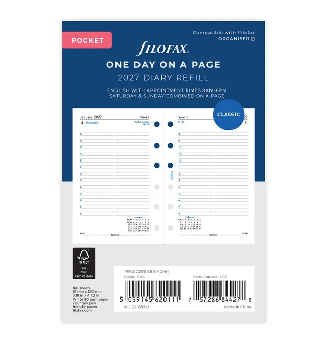 filofax-refill-calendario-1-giorno-per-pagina-pocket-2027-inglese image 1