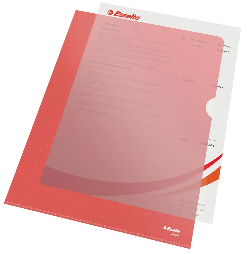 esselte-buste-l-deluxe-a4-in-ppl-antiriflesso-confezione-100-buste-rosse-traspar image 1