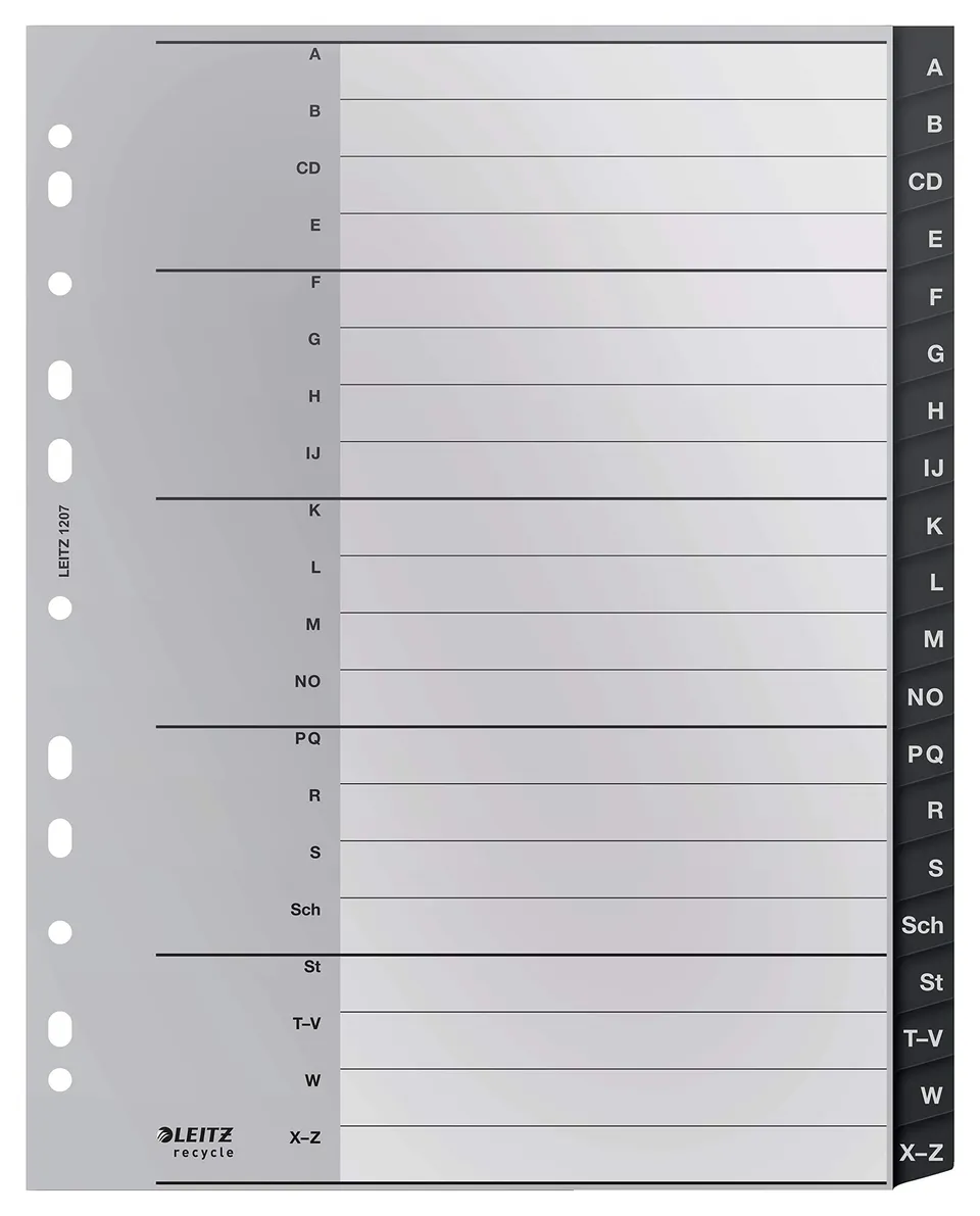 leitz-recycle-12070000-indice-a-z-20-schede-a4-extra-largo-plastica-riciclata-gr image 1