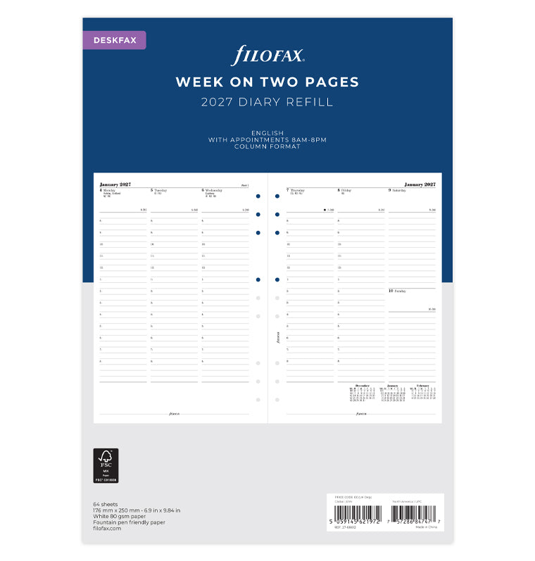 filofax-calendario-1-settimana-su-2-pagine-con-note-deskfax-inglese-2027 image 1