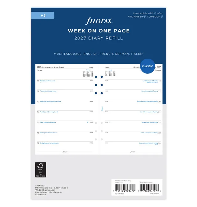 filofax-the-original-refill-calendario-settimanale-a5-2027-multilingua image 1