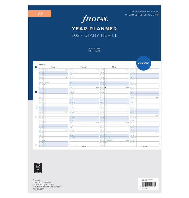 filofax-planner-annuale-verticale-a4-inglese-2027 image 1