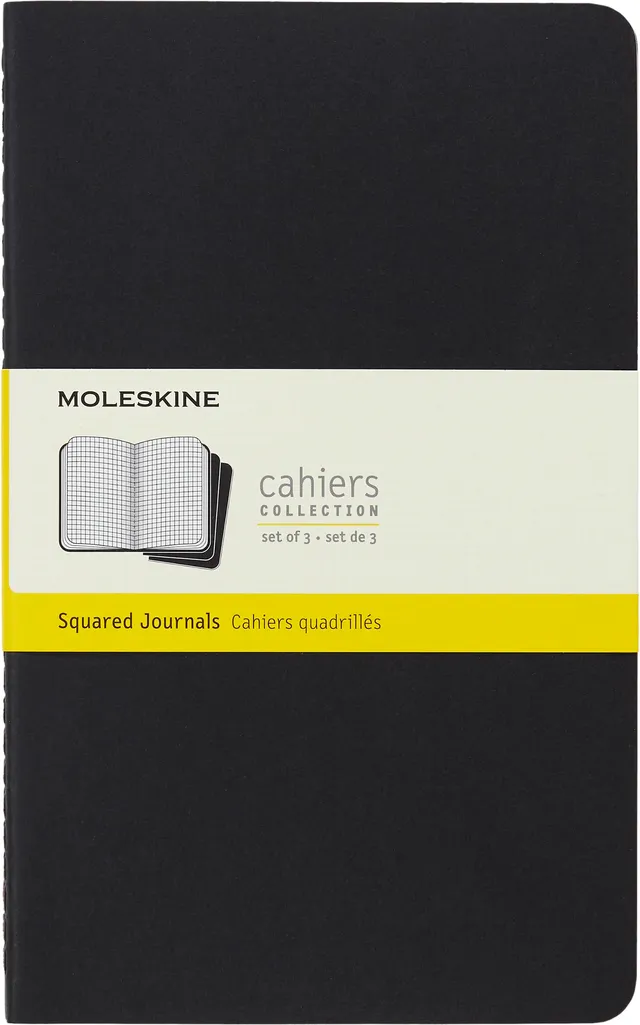 moleskine-cahier-journal-set-3-quaderni-a-quadretti-nero-large-13-x-21-cm image 1