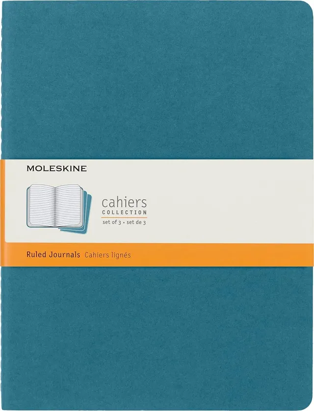 moleskine-cahier-journal-set-3-quaderni-xl-19x25-cm-blu-brillante-a-righe-124-pa image 1